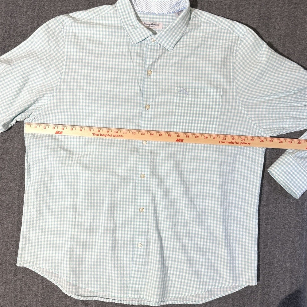 Tommy Bahama Shirt Mens 2XL Aqua Mint Gingham Button Down Long Sleeve Resortwear - Picture 8 of 9